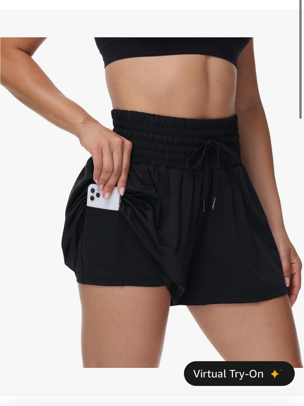 High-Waist Black Women’s Athletic Shorts with Pocket